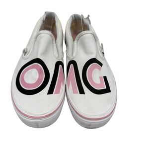 Vans Classic Slip-On OMG White Pink Black Canvas Sneakers Womens 7.5 Mens 6
